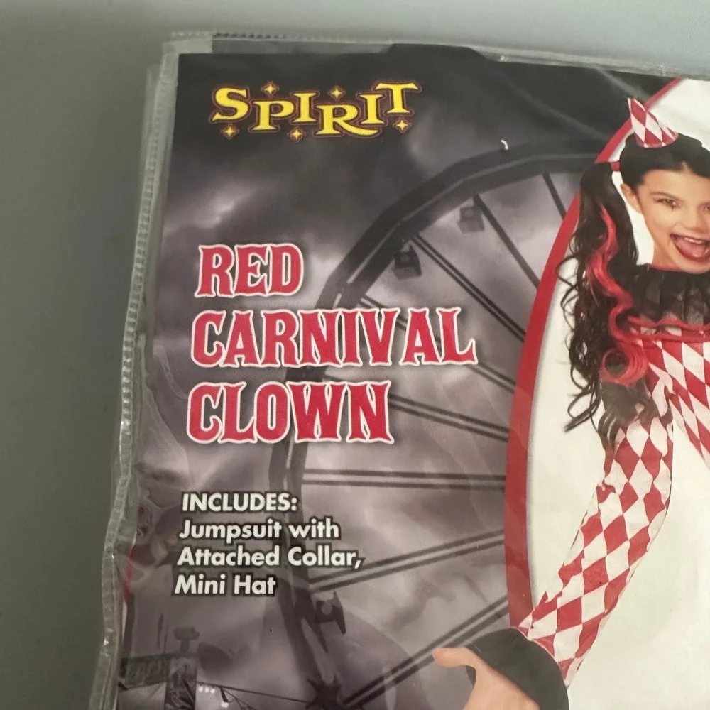 Spirit Halloween Red Carnival Clown Costume Child Medium 8-10 Jumpsuit Hat New